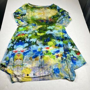 UBU Painterly Abstract Print Swing Dress 3/4 Sleeve Travel Artsy Tunic Size L